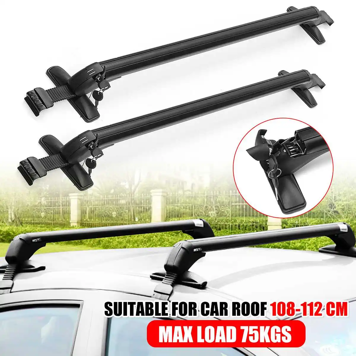 

2pcs 110-115cm Universal Vehicle Car Roof Mounting Rack Car Roof Racks Cross Bar Anti-theft Lockable Bars Roof Racks with Keys