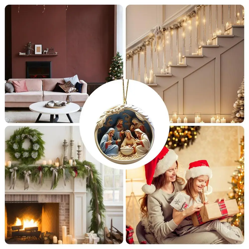 Description Picture 6 of item1/5pcs 2D Jesus Nativity Scene Ornament Christmas Christian Tree Ornaments The Birth Of Jesus Decorations Religious Decor Gifts