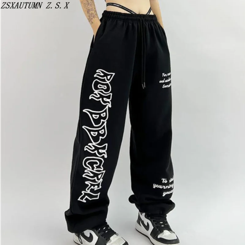 

American Black Sweatpants Women's Baggy Hip Hop Pants Female Trend High Waist Casual Trouser Fashion Wide Leg Slim Wild Pantalon