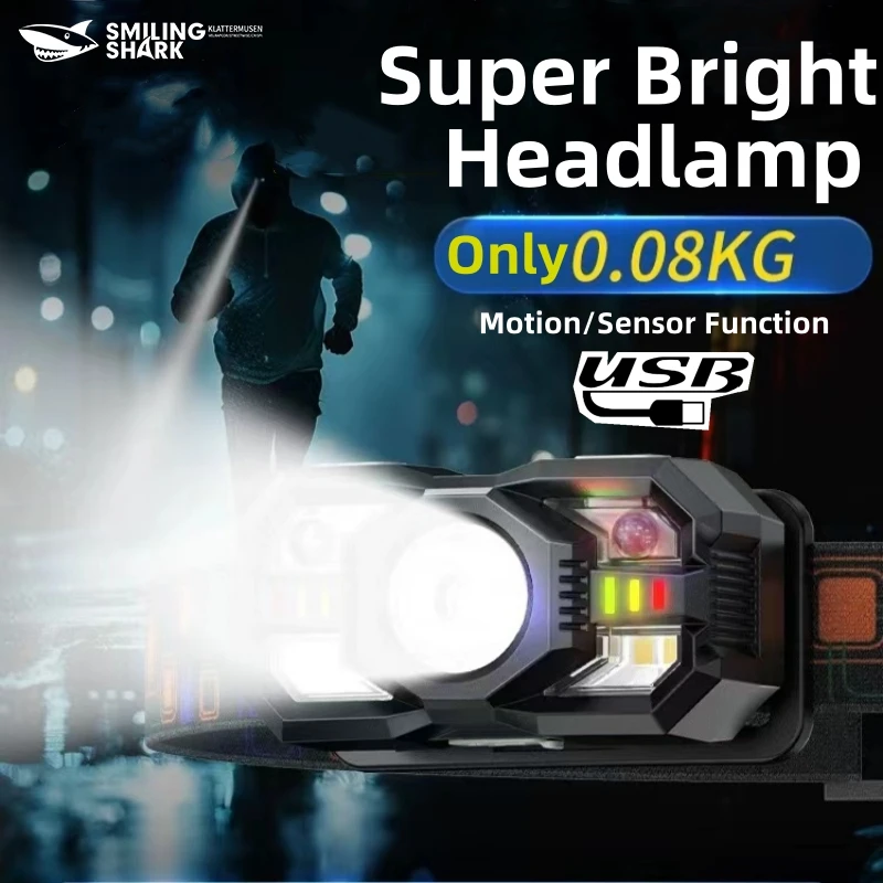 Rechargeable Headlamp Super Bright XTE LED Adjustable Head Flashlight For Outdoor Camping Smiling Shark TD0168