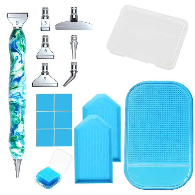 1 Set 5D Resin Crystal Diamond Painting Pen with Metal Tips Tray Glue Clay Non-slip Mat Diamond Painting Cross Stitch Tools Kit 