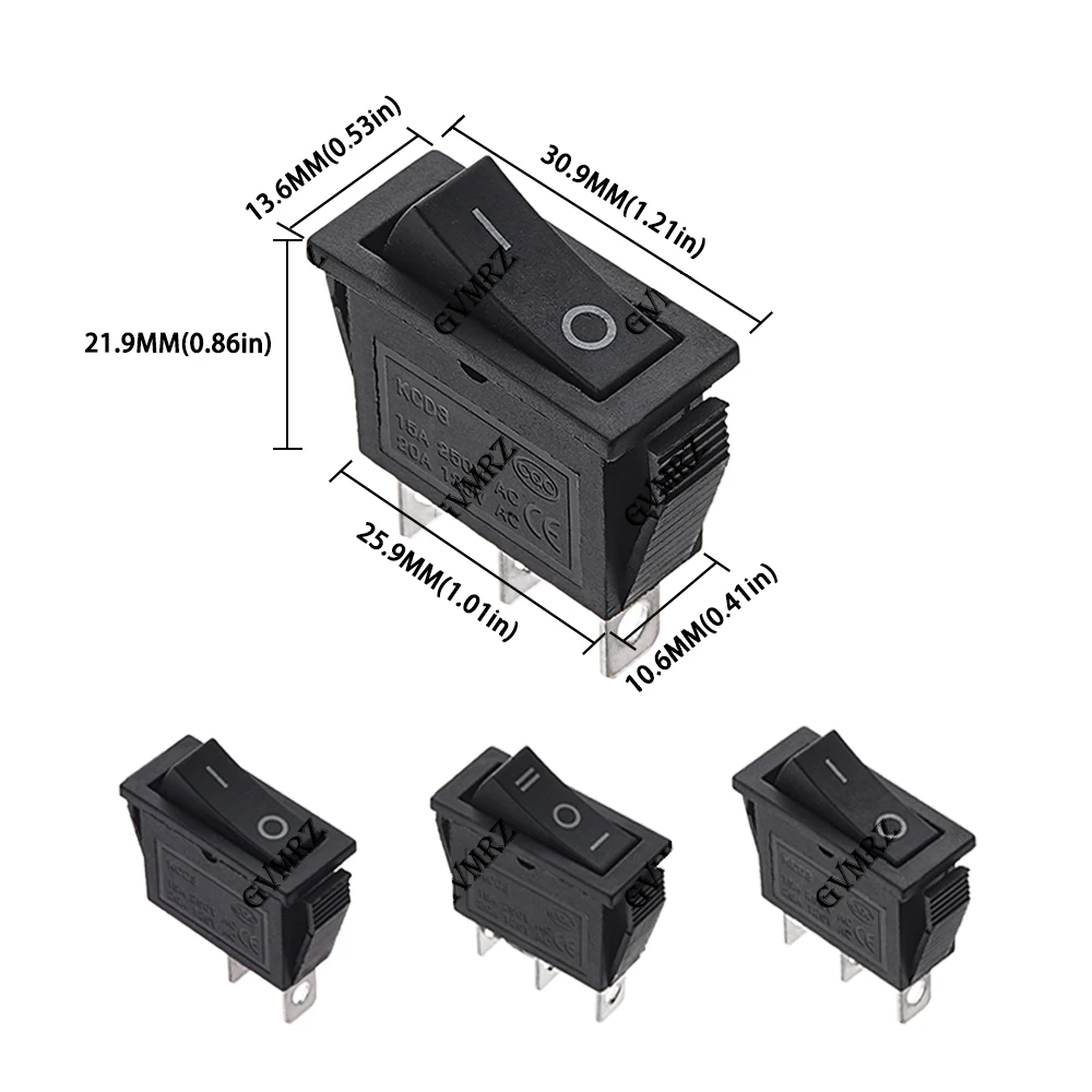 1PCS 16A 250V / 20A 125V AC KCD3 로커 스위치 ON-OFF-ON 2 위치 3핀 전기 장비(라이트 전원 스위치 ON-OFF 포함)