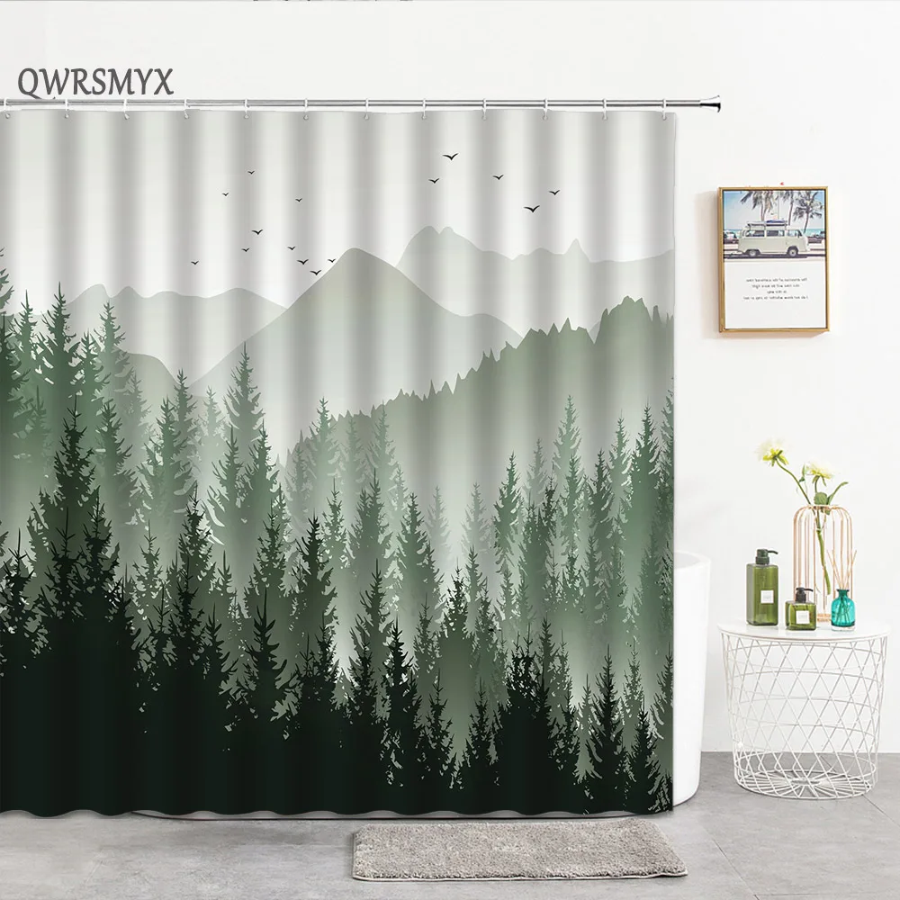 Misty Forest Tenda Da Doccia Natural Woodland Dream Bird Mist Bath Curtans Lavabile In Lavatrice Tessuto In Poliestere Ganci Per La Decorazione Del Ba