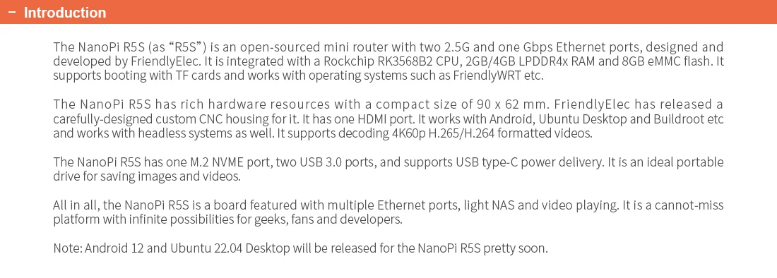 Nanopi R5S LTS Rockchip RK3568B2 4GB RAM 32GB eMMC Development Board Quad-Cortex