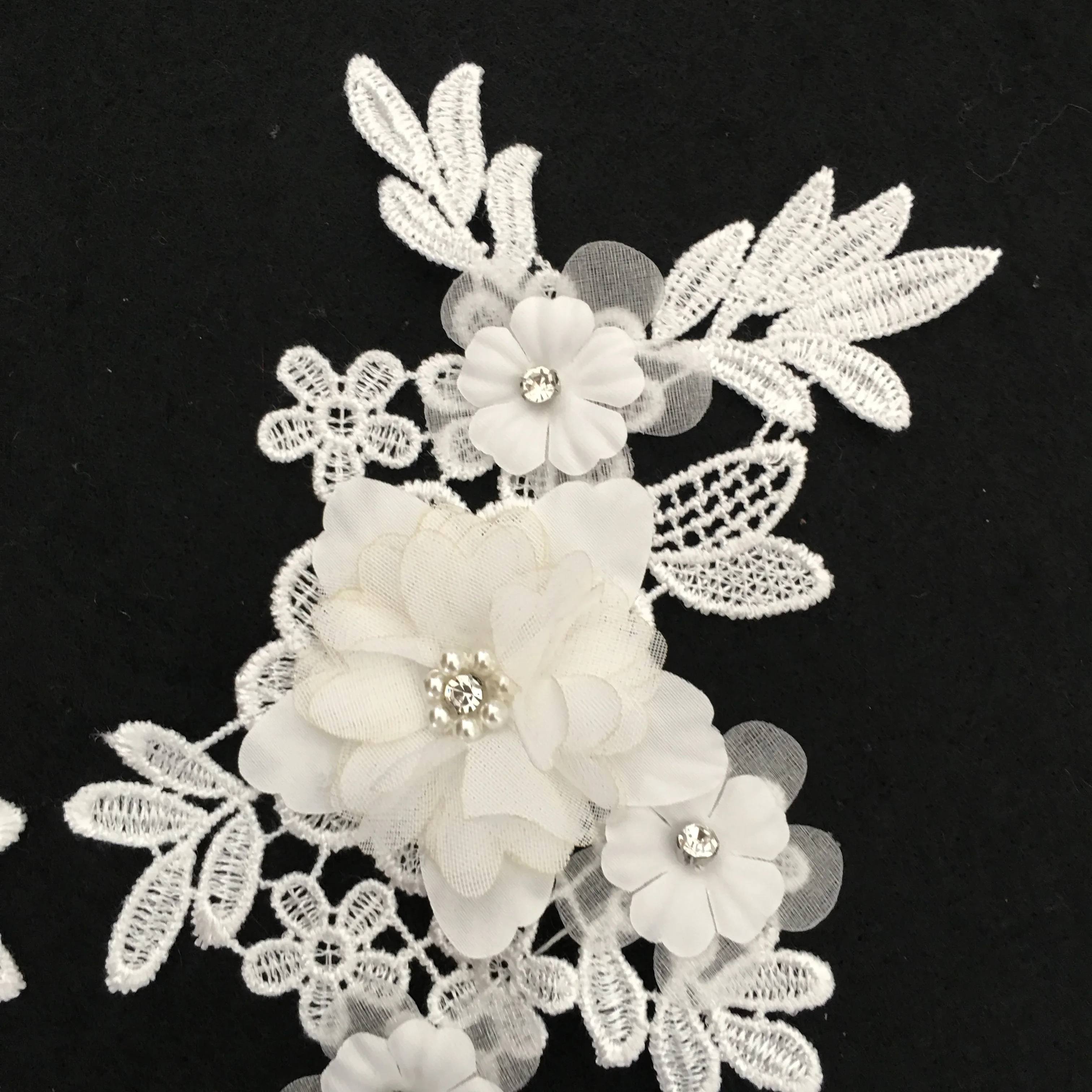 3D three-dimensional flower decoration pearl rhinestone embroidery DIY clothing craft supplies accessories Black and white