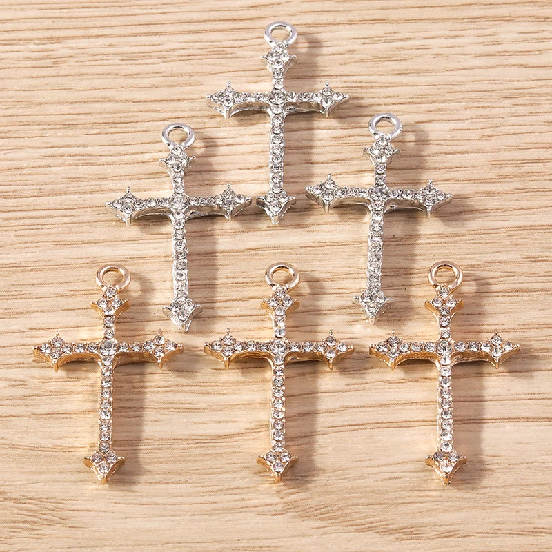 Tusember 10 Stück 18 x 31 mm gold-silberfarbene CZ-Kristall-Kreuz-Anhänger für Schmuckherstellung, Ohrringe, Halskette, DIY-Zubehör