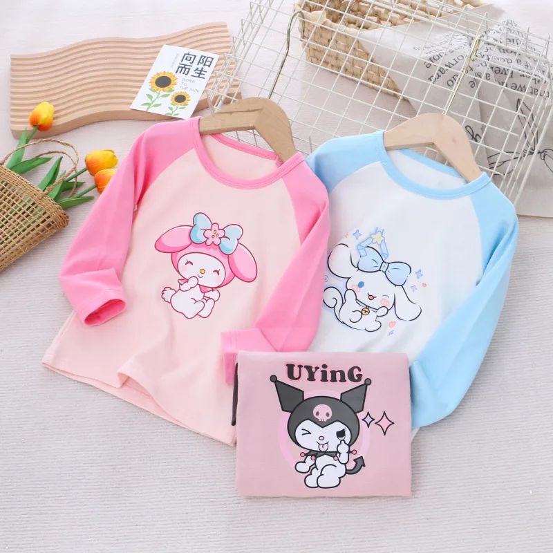 

New Sanrios Cinnamoroll Childrens Undershirt Girls Underlay Shirt Childrens Long Sleeve T-shirt Raglan Sleeve Top Undershirt