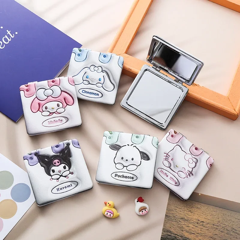 

Sanrio Kawaii Anime Hello Kitty Fold Portable Mirror Cute Kuromi Cinnamoroll Melody Cartoon Double-sided Mirror Gifts for Girls
