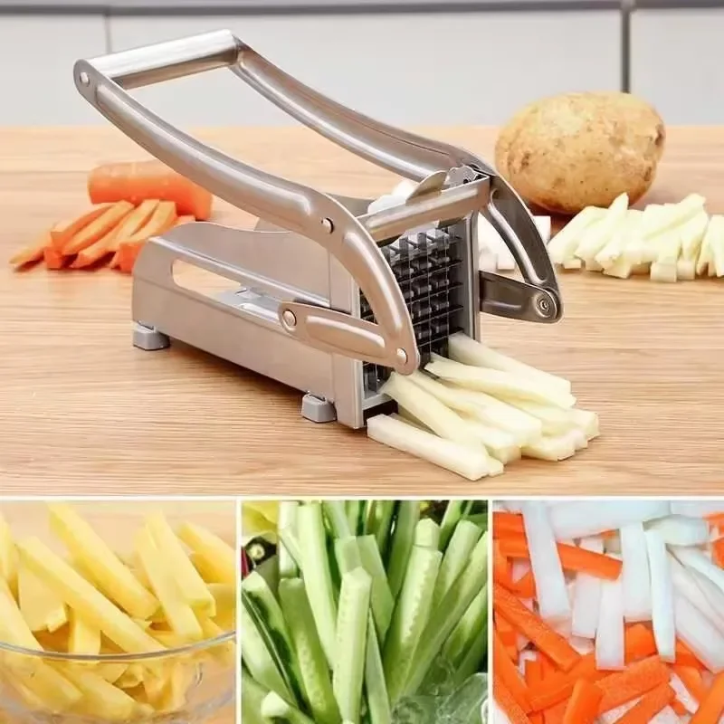 Vegetable Slicer French Fry Cutter Professional Potato French Fry Cutter Machine 2 Blades Stainless Steel Manual Vegetable Potato Slicer Kitchen Gadgets