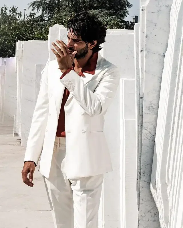 2024 Summer White Elegant Men Suit Casual Double Breasted Slim Fit Blazers Hombre High Quality Custom 2 Piece Set Costume Homme