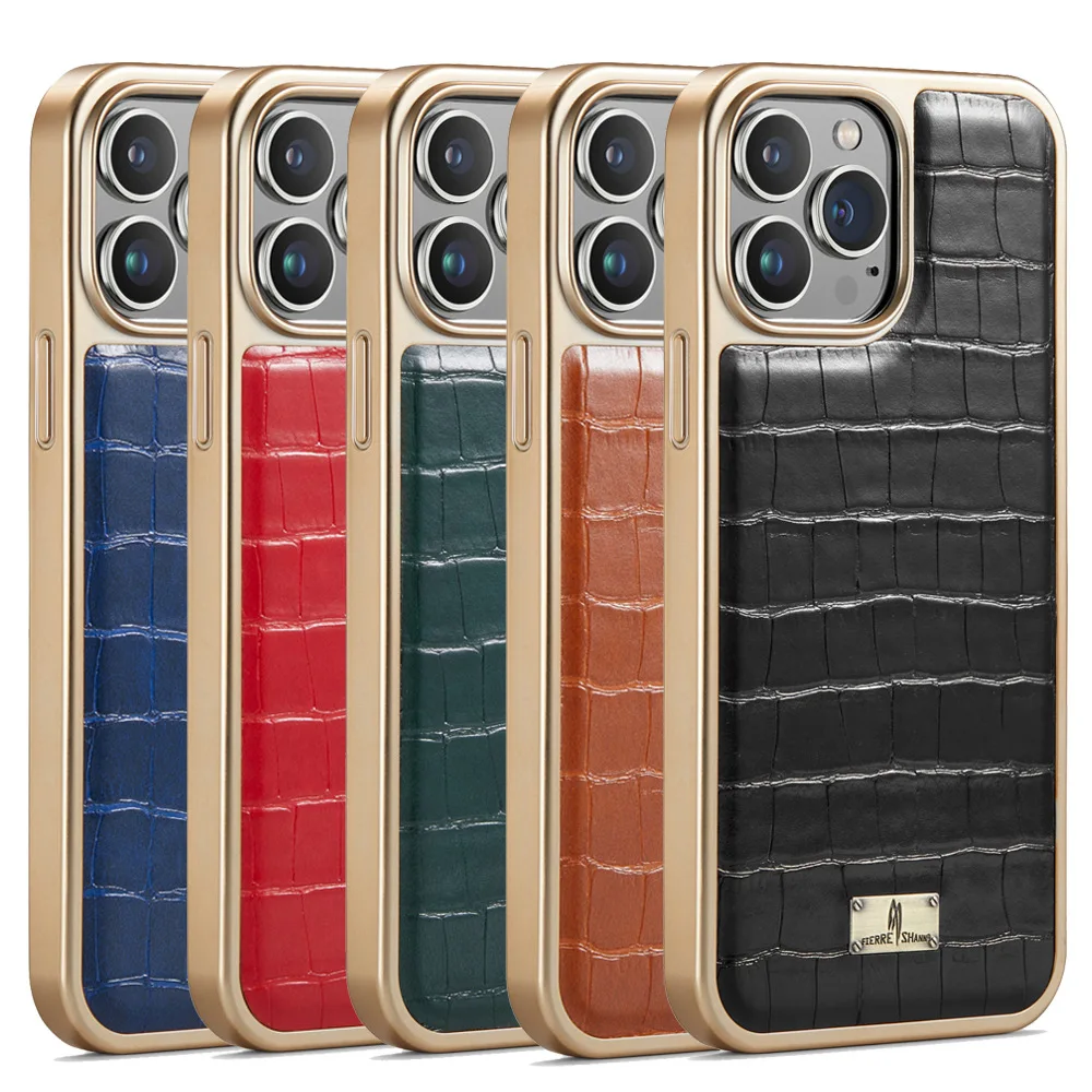 

For iPhone14 Case Luxury Crocodile Pattern Leather Cover For Apple iPhone 14 13 11 12 Pro Max 14Plus Plating Phone Cases