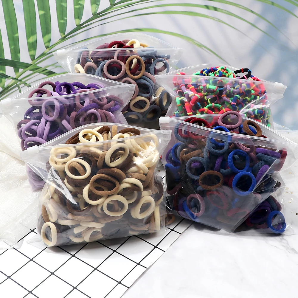200PCS/Set Elastic Kids Basic Hair Bands Tie 3cm Dark Colors