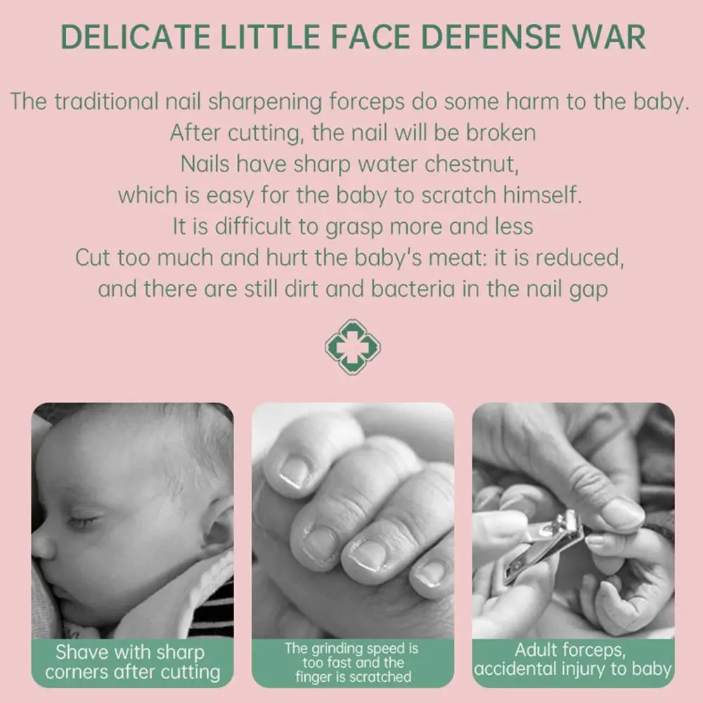 Newborn Electric Baby Nail Trimmer 360° Rotating Safety Baby Nail Grinder Silent 6 Grinding Heads Nail Clippers Gift