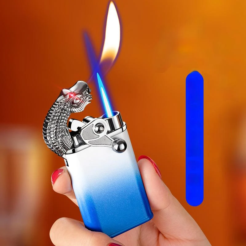 Crocodile Lighter Double Flame Metal Fire Conversion Lighter New Blue Flame Metal Aliexpress