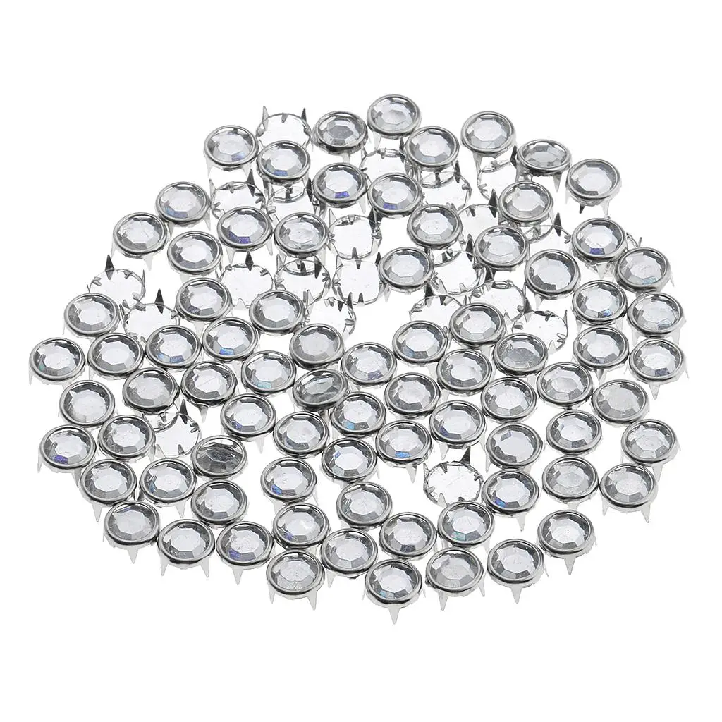 100 Pieces Metal Silver Star Rhinestone Rivet Studs DIY Making