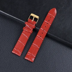 Elegant Women's Slim Calfskin Leather Watchband with Gold Buckle - 16mm (Red)