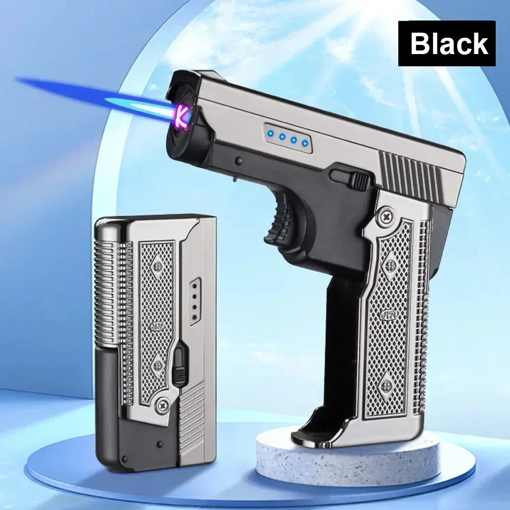 Windproof Folding Gas Electric Dual USB Lighter Metal Turbine Jet Blue Flame Torch Dual Arc Charging Lighter Men's Gift 6