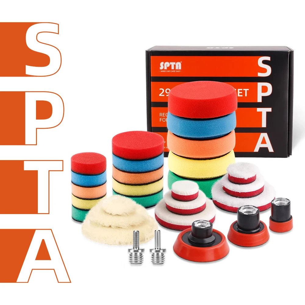 SPTA 29Pcs 1inch 2inch 3inch Mini Buffing Polishing Pads Kit Wool Pad Waxing Sponge Car Detail