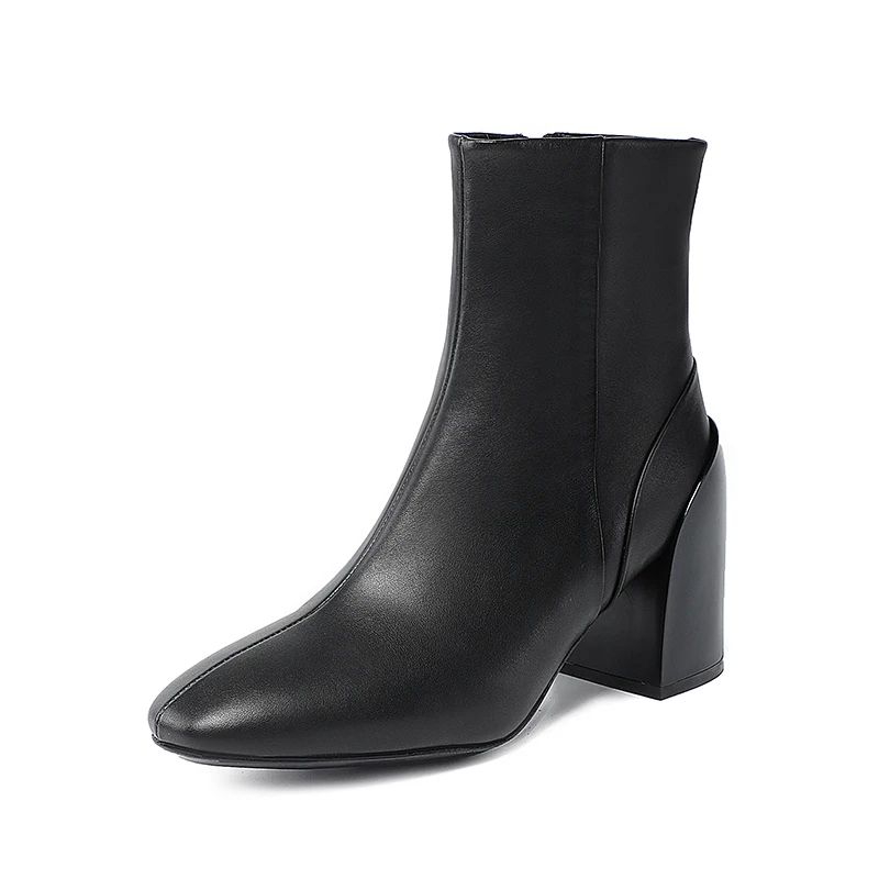 

Autumn and Winter Women's Short Boots Fashion Warm Women's Boots High Heels Leather Round Head Side Zipper Naked Boots Women's