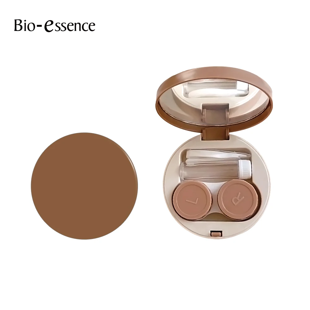 Bio-essence Colored Contact Lens Box with Tweezer Suction Stick Set Portable Storage Container Travel Easy Carry Milk Tea Case contact lenses tools