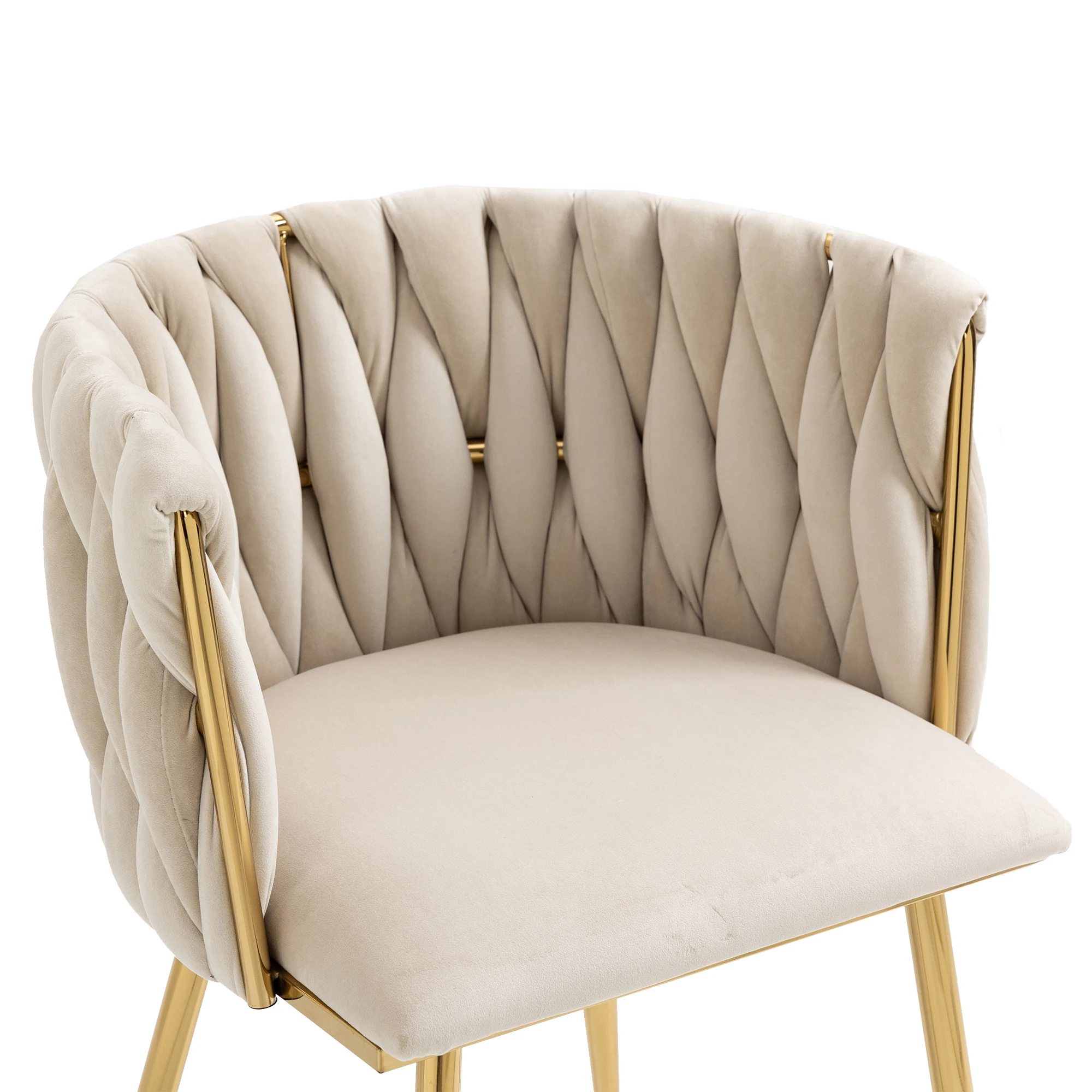 Modernes Luxus-Esszimmerstuhl-Set aus Samt mit goldenen Metallbeinen, elegantes handgewebtes Design und weichen Kissen für das Esszimmer – Detail 27