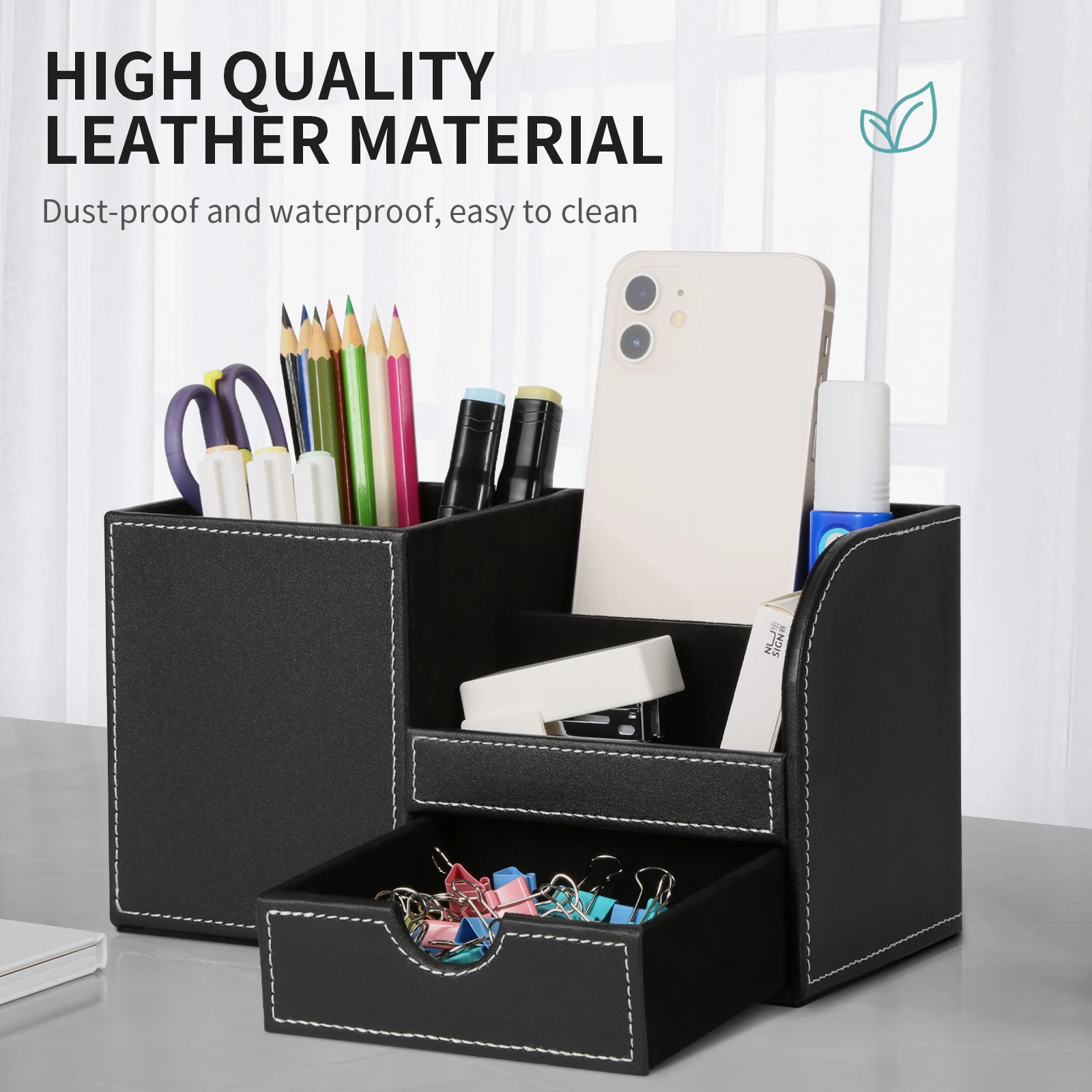 Stationery Multifunctional Square PU Leather Pen Pencil Holder - China Pen  Holder, Pen Cup