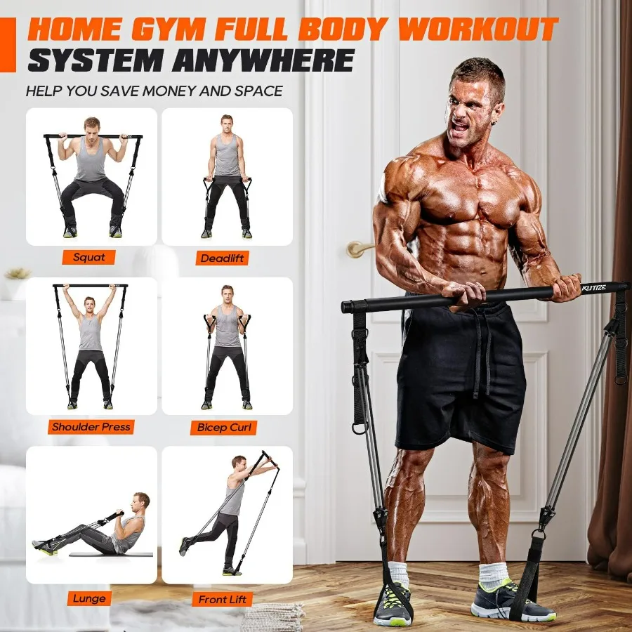 Pilates Bar Kit with Resistance Bands, Heavy Duty Pilates Equipment for Men, Training Bands with Handles for Legs, Hip, Back, Ar