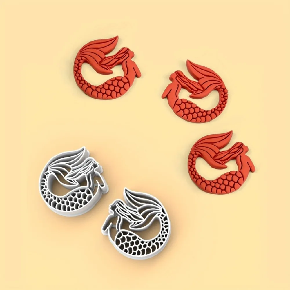 2Pcs 인어 폴리머 클레이 커터 세트 DIY 귀걸이 쥬얼리용 속이 빈 스케일 인어 몰드 인어 애호가를 위한 완벽한 선물