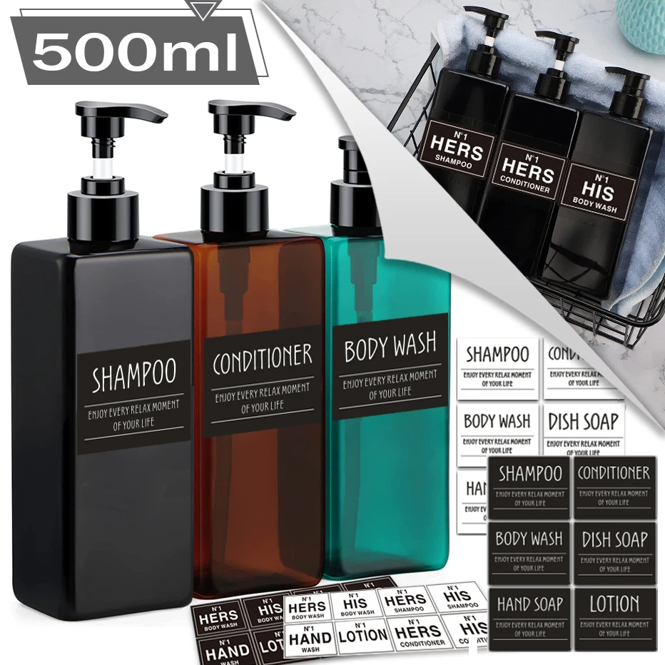 500ml Bathroom Soap Dispenser Refillable Square Shampoo Shower Gel Body Wash Bottle Lotion Dispenser Waterproof Label soap dispenser shampoo dispenser refillable bottle soap dispenser bottle