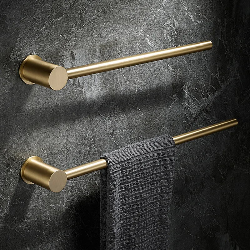 Brushed Gold Bathroom Accessories Wall mounted Brass Towel Bar 30/40/50cm Single Towel Rack Bathroom Storage Rack Chrome Black