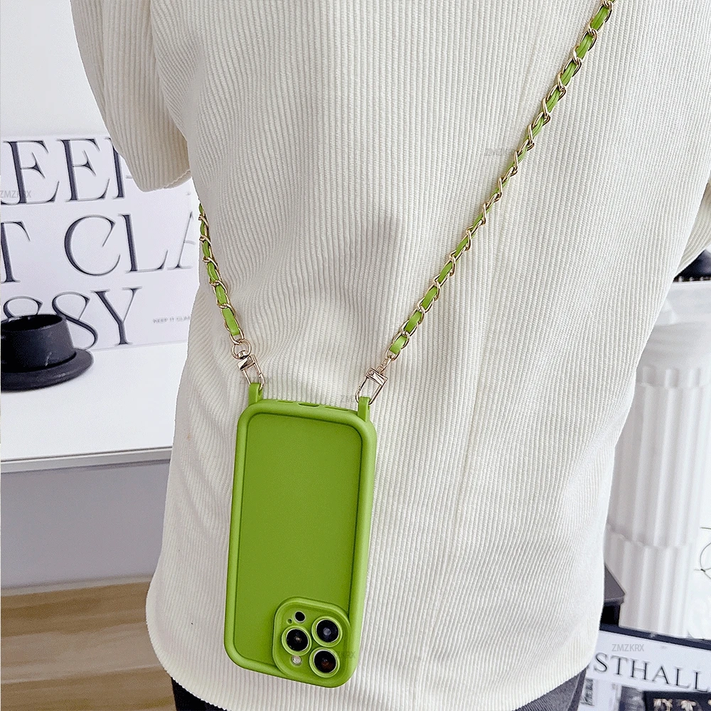 Elegant Crossbody Lanyard Necklace Leather Chain Silicone Phone Case Cover
