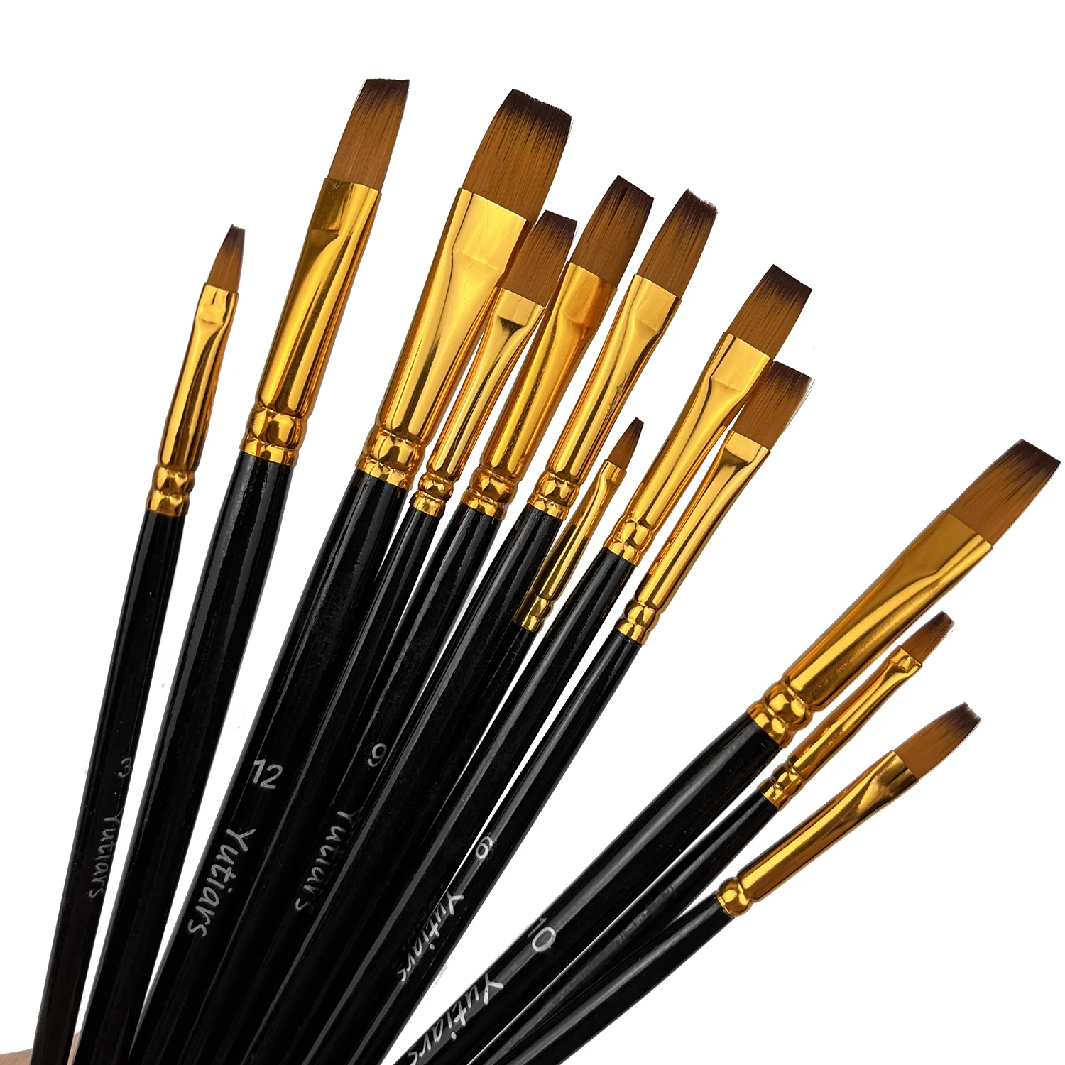 12pcs Flat Paint Brush Set - Professional Artist Quality for Acrylic, Oil, Watercolor & Gouache with Durable Synthetic Nylon 6