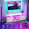 TV Stand w/ Mount & Power Outlet 51.2", Swivel TV Stand Mount, Height Adjustable Modern Entertainment Center w/ LED Lights 2