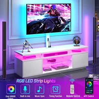 TV Stand w/ Mount & Power Outlet 51.2", Swivel TV Stand Mount, Height Adjustable Modern Entertainment Center w/ LED Lights 2