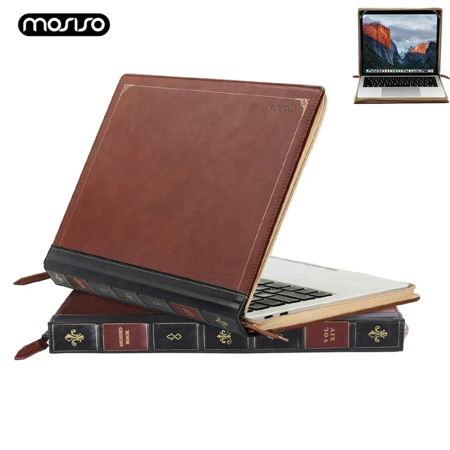 MOSISO Laptop Sleeve Case for MacBook Air 13 inch A3240 A3113 A2681 Air 15 Pro 14 Pro16 PU Leather Vintage Portfolio Cover Brown
