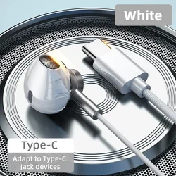 USB Type C HiFi Bass Stereo Earbuds with Volume Control and Mic (Type C White)