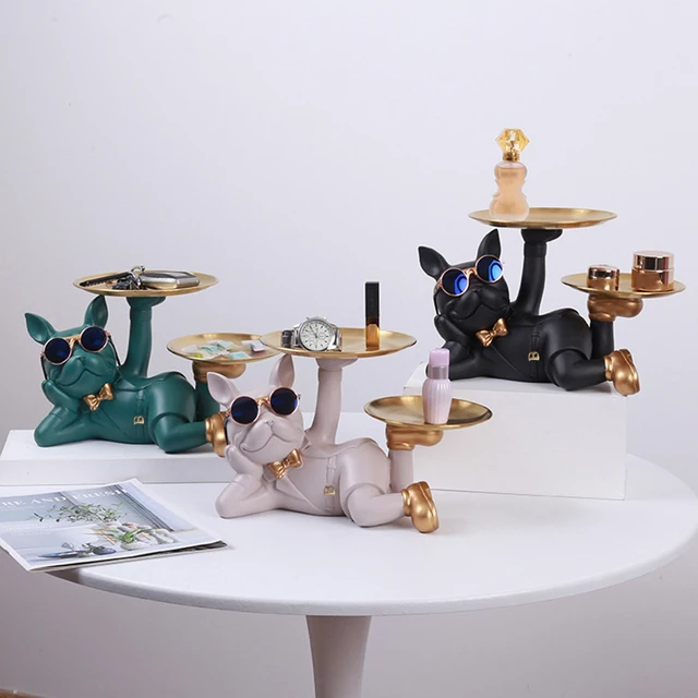 Sculpture de table bouledogue avec palette, décor de sculpture en résine, artisanat d'entrée, bonbons, fournitures domestiques pour la maison, salon, soleil 3
