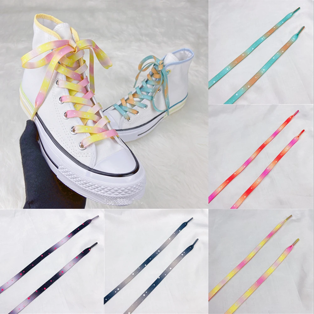 

1 Pair Flat Shoelaces Rainbow Colour Shoe Laces Casual Canvas Shoes Colorful Shoelace Print Gradient Suitable For All Unisex