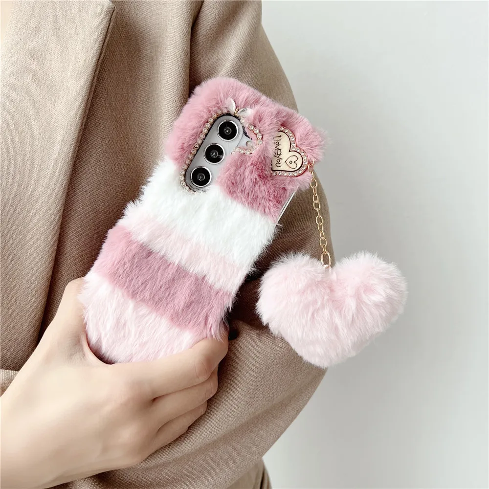 For Samsung Galaxy Z Fold 5 Case Korea Cute Fluffy Plush Love Pendant Phone Case For Galaxy Z Fold6 Cover Z Fold3 Z Fold2 Fold5 | Gaffar India