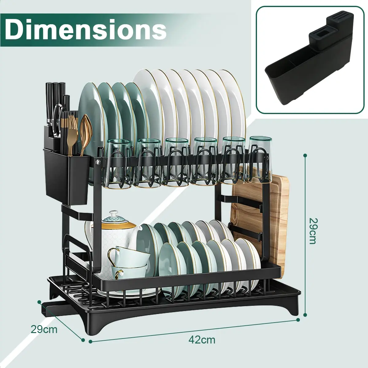 رف تجفيف الأطباق من طبقتين، يوفر مساحة مع حامل أوا...