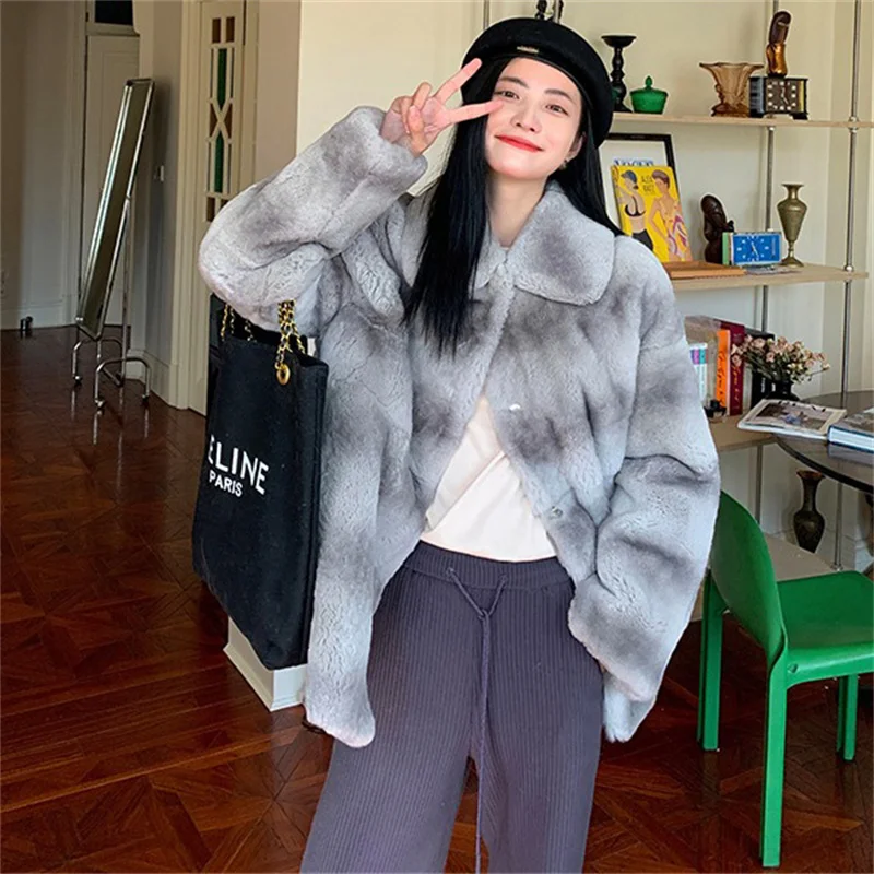 Winter Luxury Winter Fur Coat Ladies New Imported Rex Rabbit Fur Thermal Coat Multi-style Striped Furry Coat