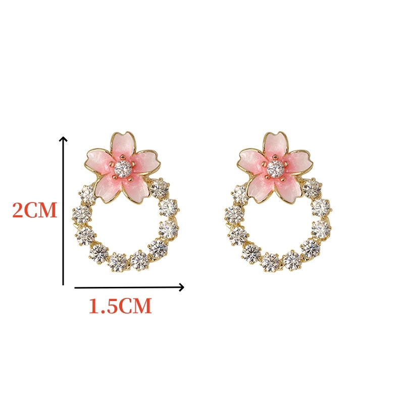 دائرة حجر الراين أقراط للنساء ، زهرة الملتوية قلادة ، الوردي كريستال مجوهرات ، الكورية موضة ، لطيف هدية ، جديد ،