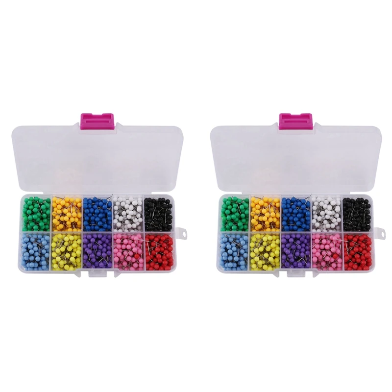 

2000 Pcs Map Tacks Push Pins Plastic Head With Steel Point Cork,Board Safety Colored Thumbtack Office School Supply
