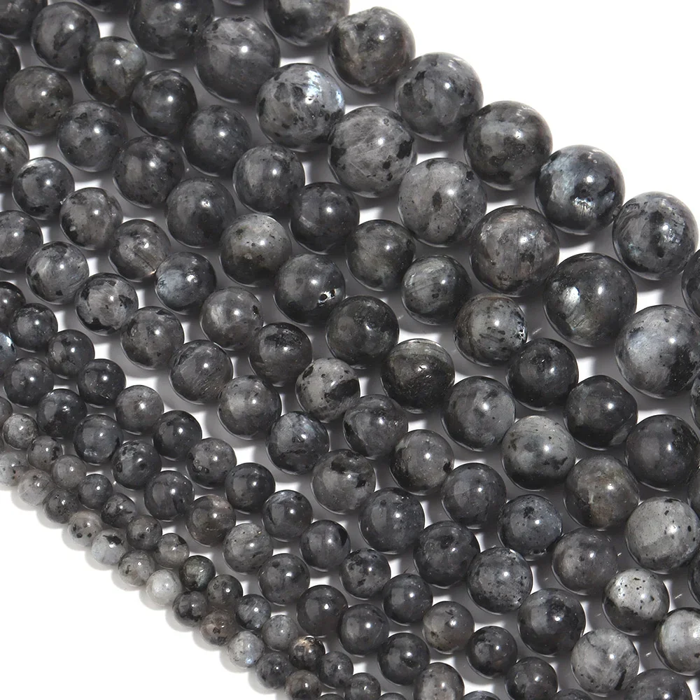 

4 6 8 10 12mm Smooth Natural Stone Black Diorite Larvikite Beads for Jewelry Making DIY Necklace Bracelet Fashion Raw Material
