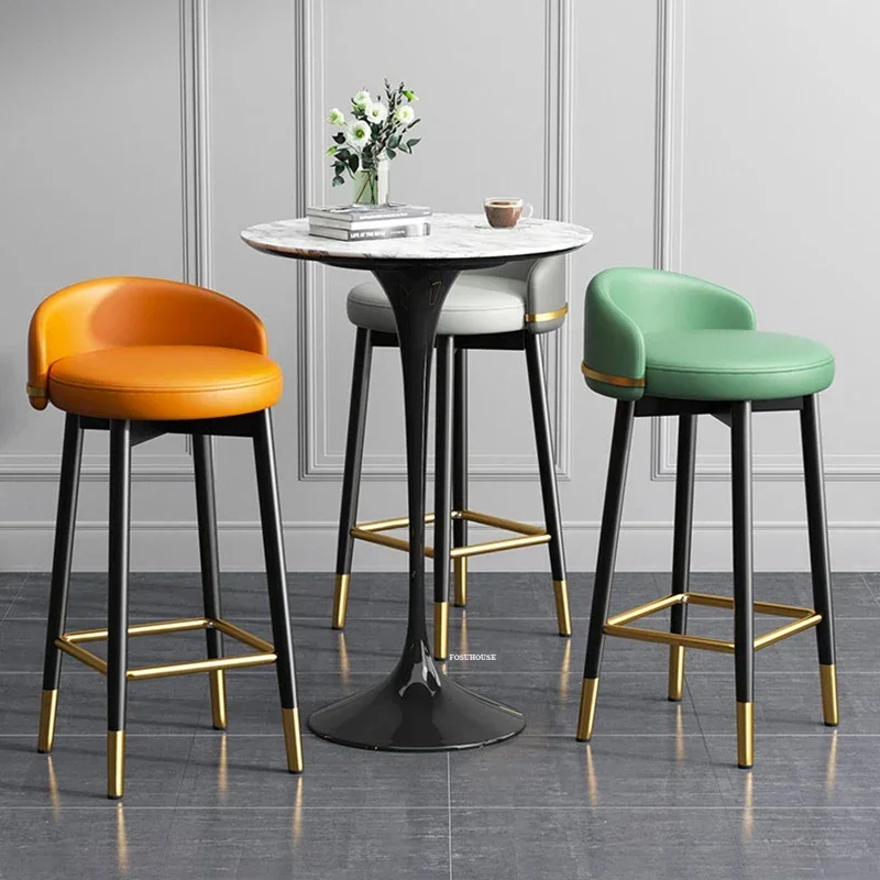 Home Kitchen High Bar Stool Nordic Minimalist Bar Chairs Wrought Iron Backrest High Barstool Light Luxury Fashion Furniture