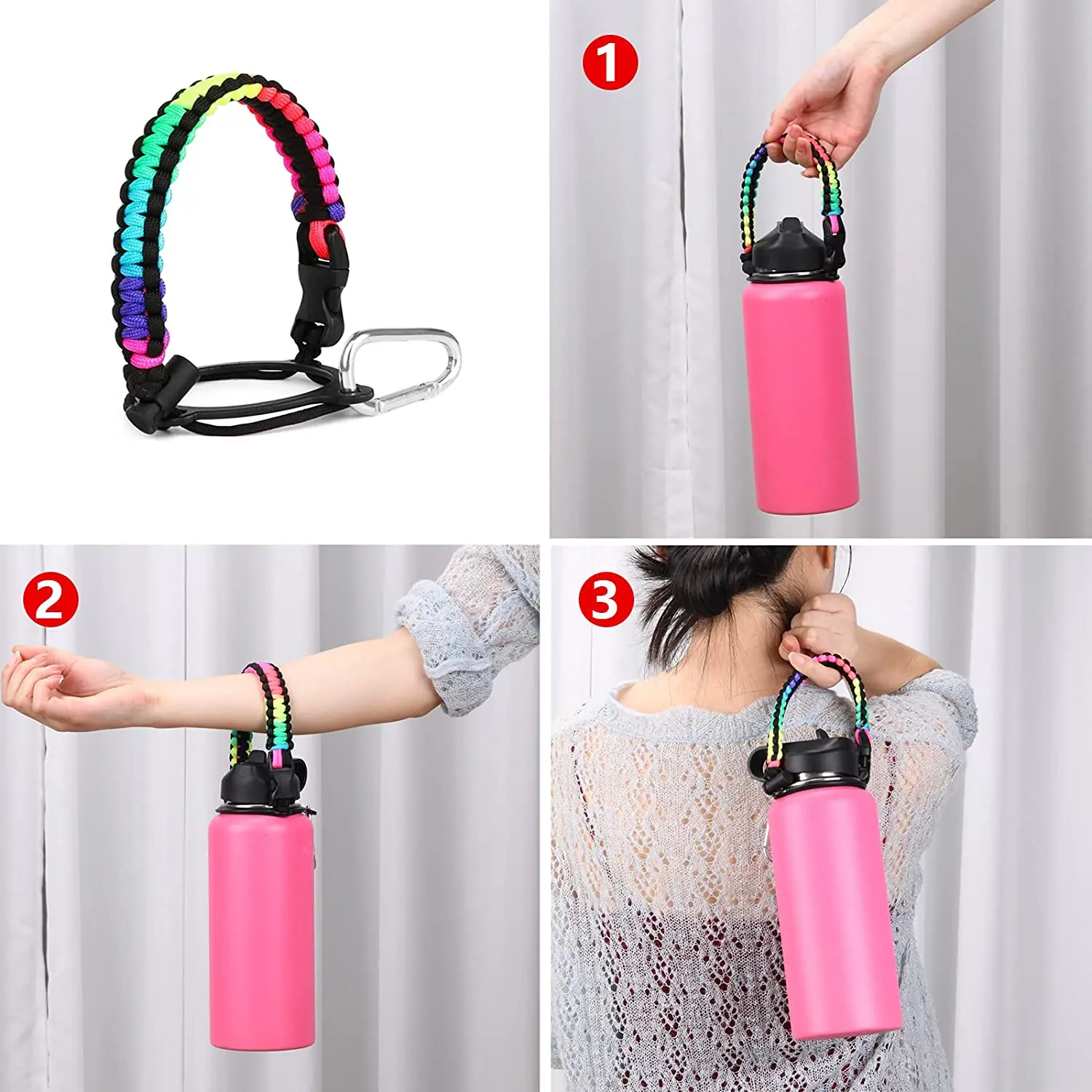 Water Bottle Shoulder Strap Paracord Handle With Shoulder Strap For Hydro  Flask And Other Wide Mouth Bottles For 12oz To 64oz - Water Bottle & Cup  Accessories - AliExpress