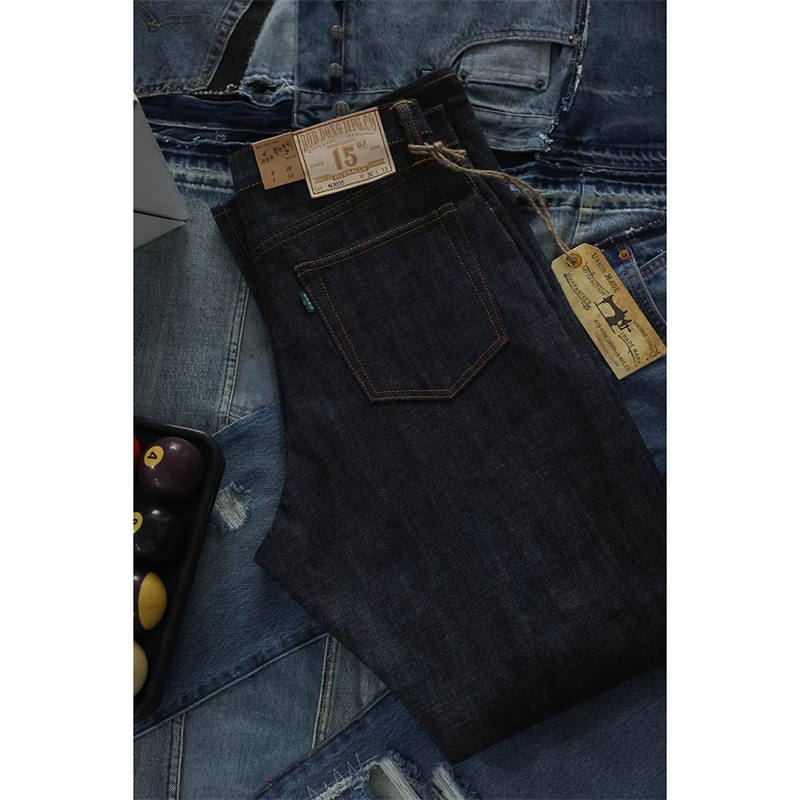 BOB DONG N3035 Men's Straight-Leg Jeans Selvage 15oz Unsanforized Denim Pants 4