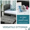 Outdoor Loveseat Patio Furniture Rattan Conversation Set with Ottoman, White Cushions, Grey Wicker, Pillows Included 6