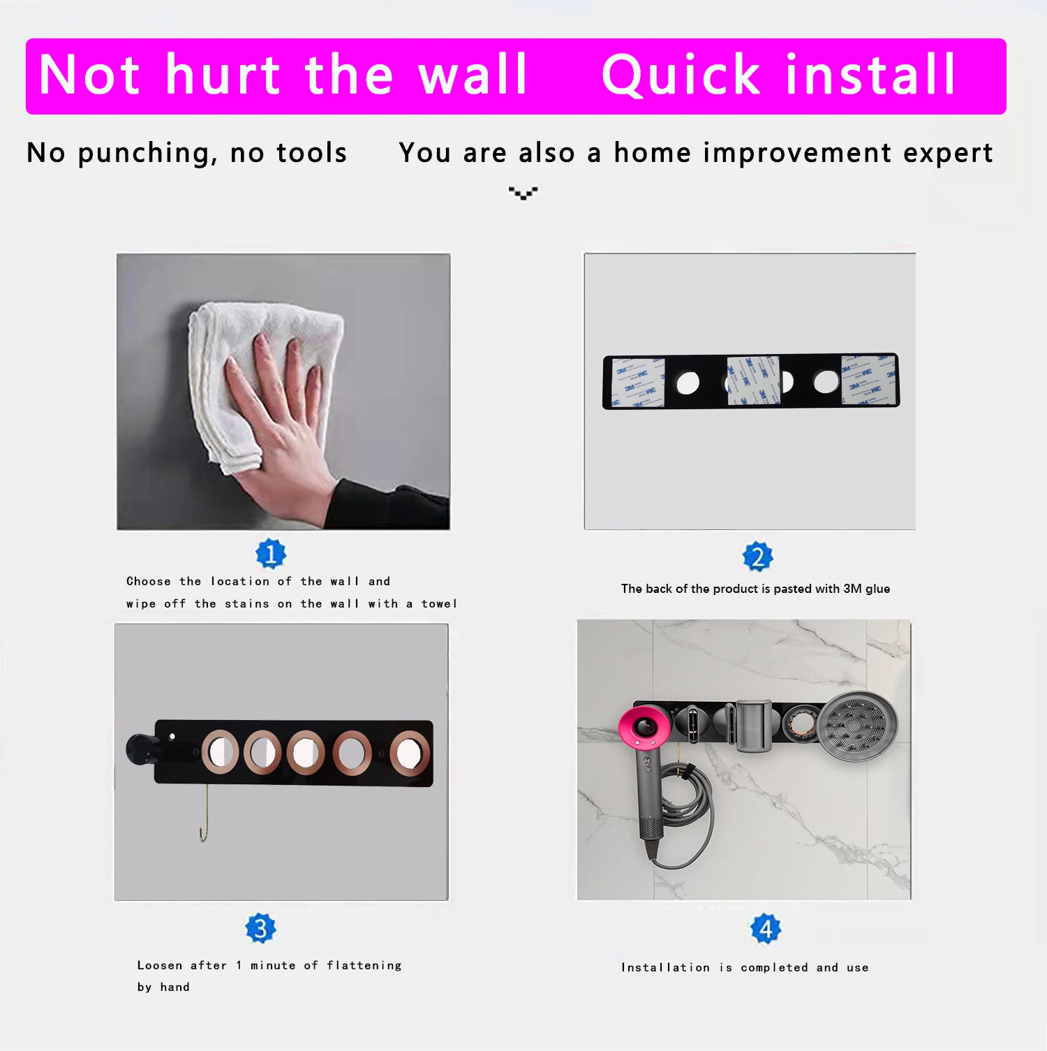 Suitable For Dyson hair dryer bracket, punching free hanging rack, bathroom wall mounted storage rack, hair dryer storage rack 6