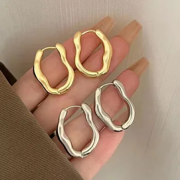 2025 New Trendy Metal Geometry Hoop Earring for Women Fashion Design Gold Color Irregular Earrings Jewelry Gifts
